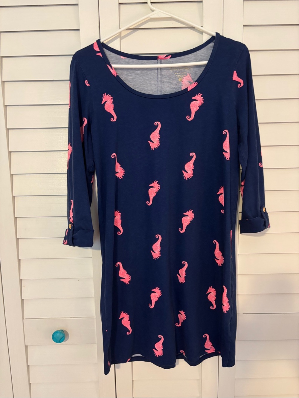 Lilly Pulitzer Dress Ladies Navy & Pink Seahorse Print Shift  Sz S